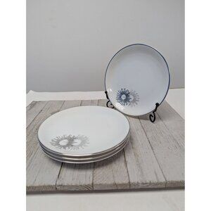 Vintage Kutani Set 4 Bread Dessert Plates 6 1/2" White Silver Gray Bursts Japan
